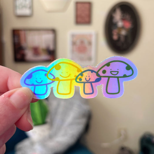 Happy Mushrooms Holographic Sticker